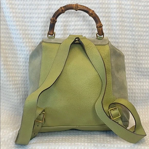Gucci Bamboo Green Leather/Suede Backpack - Picture 5 of 16